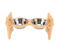 Adjustable Elevated Dog Bowl Stand for Dogs Cats, Promotes Digestion and Reduces Neck Back Strain Odorless Bamboo with 2 Stainless Steel Bowls Raised Feet for Stability