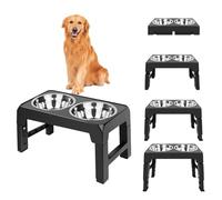 Adjustable Elevated Dog Bowls With Stand | Premium Dog Feeding Station Raised Dog Bowl Stand With Adjustable Height and Non-Slip Design | Features Two Stainless Steel Dog Feeding Bowls