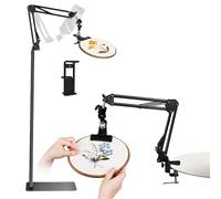 Adjustable Embroidery Hoops Stand for Hand Work,Cross Stitch Frame with 360° Rotation, Embroidery Desktop Stand Suitable for Embroidery Kit,3-in-1 Hoop/Tablet/Phone Holder Floor&Desktop Stand