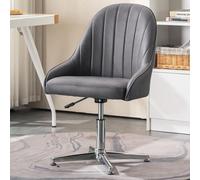 Adjustable Ergonomic Office Chair, Armless Desk Chair No Wheels, Swivel Vanity Chair, Cross Legged, Mid Back, Fabric Padded, Comfortable Computer Task Chair for Home and Work