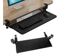 Adjustable Ergonomic Under-Desk Keyboard Tray - 65x25 cm Pull-Out Platform Clamp-On Design Reduces Arm Fatigue Perfect for Home Office & Gaming Setup Sleek Black Finish