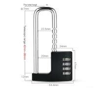 Adjustable Extended U-Shaped Mechanical Combination Padlock with 4-Digit Password for File Cabinet Wardrobe and Door Lock Security in Silver or Black(Black)