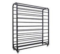 Adjustable Fabric Display Rack with Brakeable Wheels - 63in Wide Hanging Shelf for Vinyl Spools, Car Wrap Film, Tablecloths & Craft Supplies (20 Rods)