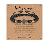 Adjustable Faith Cross Bracelet Gifts for Boys, Black Natural Stone Bead Bracelet, Birthday Graduation Valentines Back to School Christmas Christian Gift for Son Grandson Nephew Brother, Adjustable