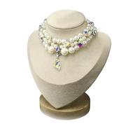 Adjustable Fancy Pearl Cat Chain Collar with Heart Gem Pendant, Beaded Necklace for Girl Cats, Kittens & Small Dogs (Multicolored, M(9.84+5.90in))
