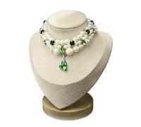 Adjustable Fancy Pearl Cat Chain Collar with Heart Gem Pendant, Beaded Necklace for Girl Cats, Kittens & Small Dogs (Green, S(9.84+3.93in))