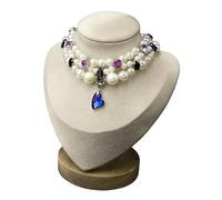 Adjustable Fancy Pearl Cat Chain Collar with Heart Gem Pendant, Beaded Necklace for Girl Cats, Kittens & Small Dogs (Blue, M(9.84+5.90in))