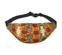 Adjustable Fanny Pack Spring Sunflowers Retro Flowers Water Resistant Waist Pack for Traveling Running Hiking Cycling Black One Size, Black, One Size