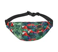 Adjustable Fanny Pack Tropical Flowers Parrot Fanny Pack Fashion Water Resistant Waist Pack for Traveling Running Hiking Cycling Black One Size, Black, One Size