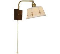 Adjustable Farmhouse Wall Sconce - Pull Chain Antique Brass Wood Wall Sconce with Vintage d White Ceramics Mid Century Wall Lamp for Bedroom, Living Room, Bedside