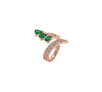 Adjustable Fashion Three-Stone Statement Ring for Her Teardrop CZ Cubic Zirconia Green Emerald Expandable Open Rings Wedding Bridal Costume Jewelry（Rose Gold）