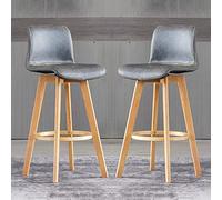 Adjustable Faux Leather Bar Stool Set of 2, Swivel Counter Height Chairs with Wooden Legs, for Kitchen Island, Breakfast Bar, Dining Room