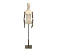 Adjustable Female Mannequin Dummy S/M with Wooden Hands & Lightwood Stand Fashion Dressmaker Body Torso for Retail Boutique Display - Brown Color Perfect for Tailoring & Showcasing Outfits