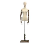 Adjustable Female Mannequin Size S/M for Dressmaking Fashion Display & Retail - Lightweight Torso with Wooden Hands & Stand - Perfect for Boutique Stores - Brown