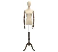 Adjustable Female Mannequin Size S/M with Wooden Hands & Lightwood Stand - Fashion Dressmaker Dummy for Retail Boutique Display - Brown Torso Model