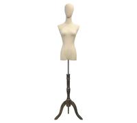 Adjustable Female Mannequin Tailors Dummy Size S/M with Wooden Hands & Lightwood Stand - Perfect for Fashion Retail Boutique Displays - Brown-C3