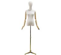 Adjustable Female Mannequin Torso Dress Form with Head & Wooden Arms, Clothing Display Stand, Small Size, 3 Colors - Gold, Perfect for Hats & Fashion展示