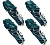 Adjustable Flat Bungee Cords with Hooks, Bungee Straps with Anti-Rust Metal Buckle for Bike Mountain Luggage Rope Latex Heavy Duty Straps Elastic (4 Pack 1M Blue)