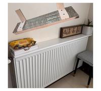 Adjustable Floating White Radiator Cover Shelf with Wooden Top - Ideal for Living Room, Kitchen, Balcony & Bathroom, 50cm to 180cm Length, 16cm Width, Includes Brackets