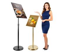 Adjustable Floor Sign Stand, Metal Poster Holder with Heavy Round Base, Vertical & Horizontal Display, for Retail Store or Event