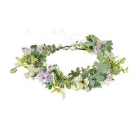 Adjustable Flower Crown Headband Flower Garland Hair Band Flower Halo Greenery Crown Floral Headpiece with Ribbon for Women Girls
