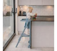 Adjustable Foldable Learning Tower for Children Aged 1-6 Years Old, The Original Wooden Kitchen Helper Stool with Safety Bar, Montessori Step Stool for Kitchen & Bathroom, Space-Saving Design, Grey
