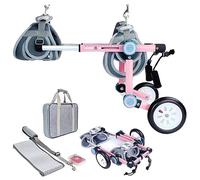 Adjustable Foldable Pet Wheelchair for Small Dogs & Cats - Pink/White Back Leg Support Cart with Handy Bag, Lightweight Walking Wheels for Disabled Pets