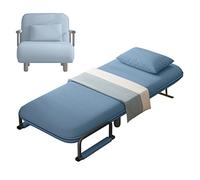 Adjustable Foldable Sofa Bed with 5-Level Backrest Cotton-Linen Fabric Reclining Armchair with Foam Mattress Ideal for Home & Office (Light Blue 65x70x80cm)
