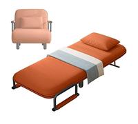 Adjustable Foldable Sofa Bed with 5-Level Backrest Cotton-Linen Fabric Reclining Armchair with Foam Mattress for Home and Office (Orange 65 * 70 * 80cm)