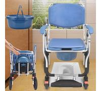 Adjustable Foldable Wheeled Commode Chair with Removable Potty, Mobile Toilet Solution for Elderly and Disabled, Ideal for Bedside, Bathroom, and Shower Use