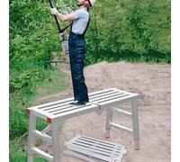 Adjustable Foldable Work Platform with Stabilizing Legs for Hedge Cutting, Vehicle Washing, and Stair Access - Industrial Scaffolding Step
