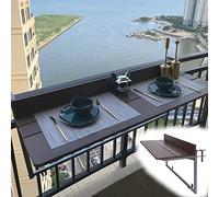 Adjustable Folding Balcony Table - Wall-Mounted Hanging Railing Table for Patio & Garden - 5 Height Settings - Space-Saving Outdoor Furniture (Brown)