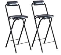 Adjustable Folding Bar Stools with Backrest & Footrest - 55-75cm High Chairs for Adults, Portable & Compact Design, Perfect for Office & Café - Set of 2, Black