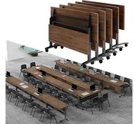 Adjustable Folding Conference Table on Wheels for 2-16 People - Perfect for Meetings Seminars Training Rooms and Office Spaces - Versatile and Portable Design