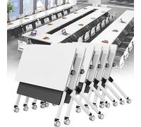 Adjustable Folding Conference Table Set with WheelsModular Office Meeting Tables for Training Sessions Team Collaboration and EventsSpaceSaving Design for Versatile Use