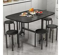 Adjustable Folding Dining Set with Drop Leaf Table & 4 Chairs, Space-Saving Design on 360° Wheels, Black, Compact 120x70cm Perfect for Small Spaces