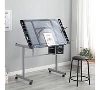 Adjustable Folding Drafting Table with Tempered Glass - Multifunctional Art & Craft Desk with 2 Storage Drawers for Home Office Use Perfect for Artists and Designers