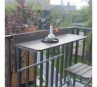 Adjustable Folding Side Table - Compact Outdoor Railing Table for Balcony Small Space Computer Desk Versatile Bar Table for Patio & Garden Use.