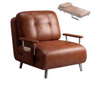 Adjustable Folding Sofa Bed Convertible Sleeper Chair with 5 Position Backrest, Waxed Leather, Space Saving Design, 200kg Capacity for Small Spaces