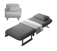 Adjustable Folding Sofa Bed with 5-Position Backrest Cotton and Linen Fabric Reclining Armchair with Sponge Mattress Ideal for Home and Office (Gray 65 * 70 * 80cm)