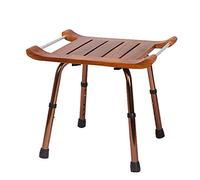 Adjustable Folding Teak Shower Seat with Arm Spa Shower Chair Bench with Aluminum Alloy Non-Slip Feet Foldable Shower Stool for Pregnant Woman Elderly Senior Handicap Disabled