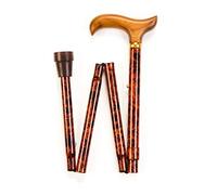 Adjustable Folding Walking Stick Cane with a Wooden Derby Handle and a Birds Eye Maple Pattern