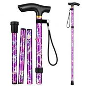 Adjustable Folding Walking Stick for Men & Women - Lightweight Collapsible Travel Cane for Elderly Adults - Portable Balance Support Walking Aid-Purple Floral
