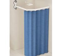 Adjustable Folding Wall Mounted Shower Curtain Rod with Double Suction Cups Heavy Duty Design for Bathroom & RV Easy Installation (Blue 5 Fold 200x180cm)