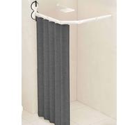 Adjustable Folding Wall Mounted Shower Curtain Rod with Double Suction Cups Heavy Duty for Bathroom & RV Gray 4 Fold 150x180cm Space Saving Solution