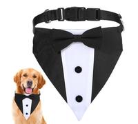 Adjustable Formal Dog Tuxedo Outfit Bandana Collar with Bow Tie, Black Dog Suit Costume for Wedding, Engagement, And Birthday (Large: Neck 15”-25”)