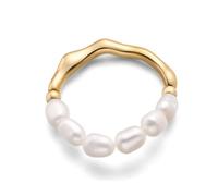 Adjustable Freshwater Pearl Rings with 16k Gold Plated Brass Stretch Pearl Rings Cute Jewelry Gifts for Women Teen Girls