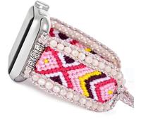 Adjustable Friendship Bracelet Nylon Braided Compatible with Apple Watch Bands 40mm 41mm 38mm, Retro Boho Beads for iWatch Series, Boho New Sakura Pink, 42/44/45mm, Retro