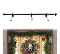 Adjustable Front Door Garland Hanger, 18-51 Inch Adjustable Width Tension Rod No Drilling Black Door Garland Hanger with 3 PCS Hooks Heavy Duty Christmas Holiday Decor for Front Doors & Outdoor Use