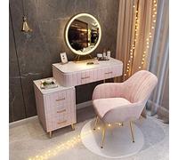 Adjustable Girls' Vanity Set with Mirror, Spacious Makeup Table & Stool, Marble Surface, Perfect for Kids' Bedroom - A-80Cm x 40Cm x 76Cm